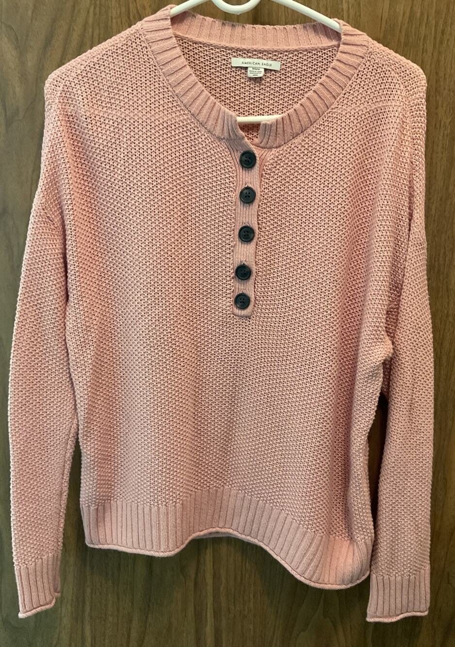American Eagle 1/4 Button Pink Sweater Women's Size Medium